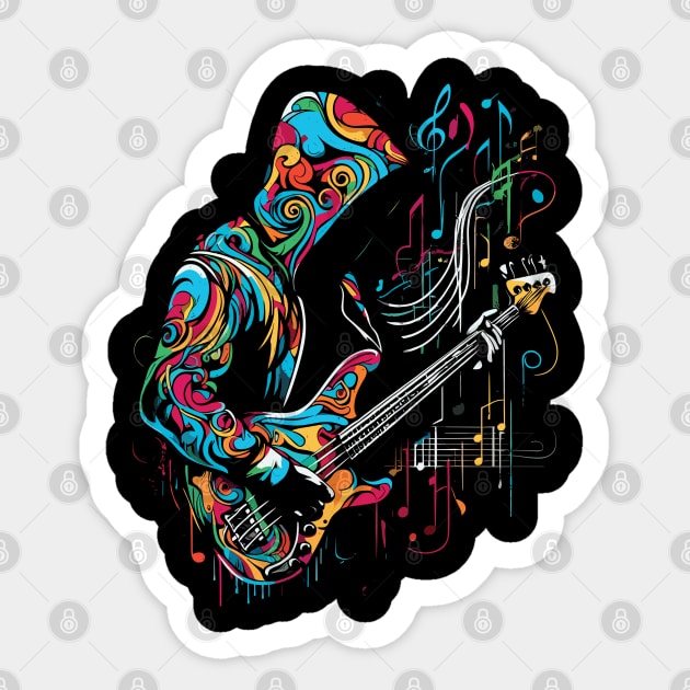 Bass guitar player colorful Sticker by Mi Bonita Designs